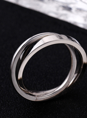 易烊千玺同款戒指银色ins双环