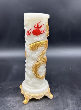 夜光开业新款树脂龙柱摆件家居办公摆件夜光树脂鎏金龙柱摆设