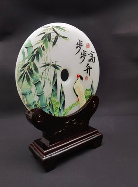 天然玉石彩印平安扣  和氏璧工艺摆件 家居背景墙装饰办公室礼品