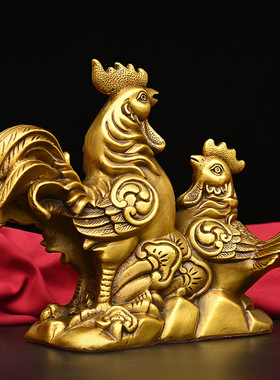 黄铜公鸡摆件铜鸡金鸡全家福鸡合家欢乐鸡家居工艺品装饰品