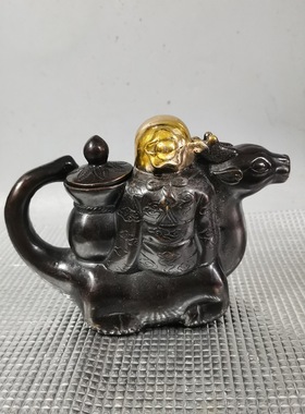 古玩铜鎏金寿星壶家居工艺品装饰摆件古玩仿古