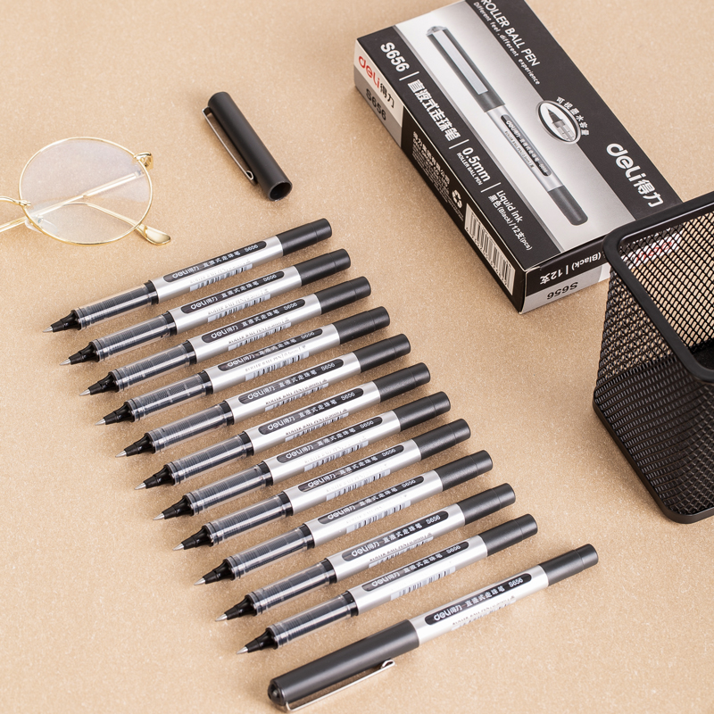 得力S656中性笔0.5直液式走珠笔宝珠笔商用签字笔黑碳素笔水性笔 - 图3