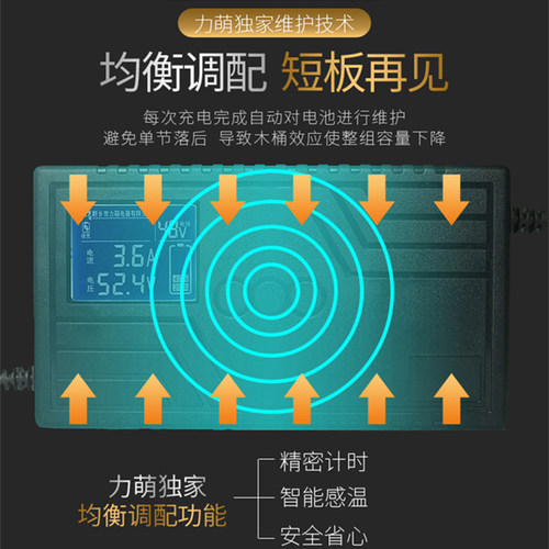 力萌充电器石墨烯铅酸三元钛酸铁锂48v60v72数显小牛智能断电通用 - 图2