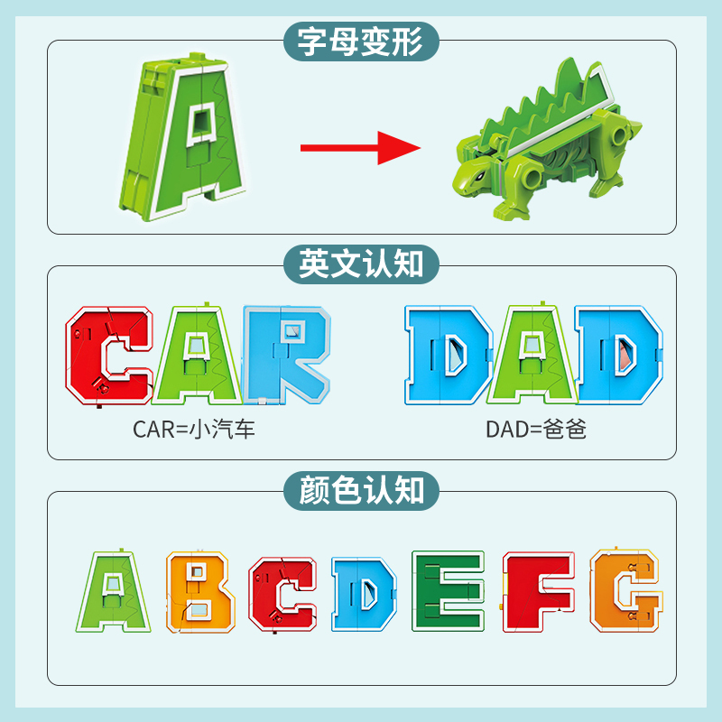 字母变形玩具儿童益智拼装数字机器人合体百变金刚恐龙机甲男孩26-图0