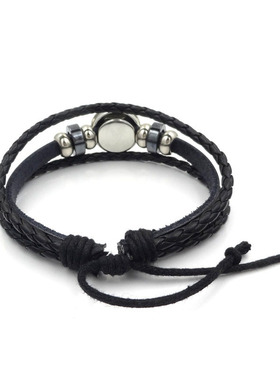 十二星座皮革编织手链女潮流手绳朋克风格DIY串珠手饰生日礼物