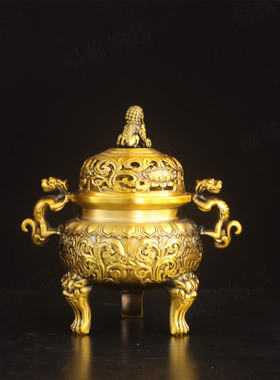 纯黄铜狮子貔貅熏香炉狻猊宣德炉
