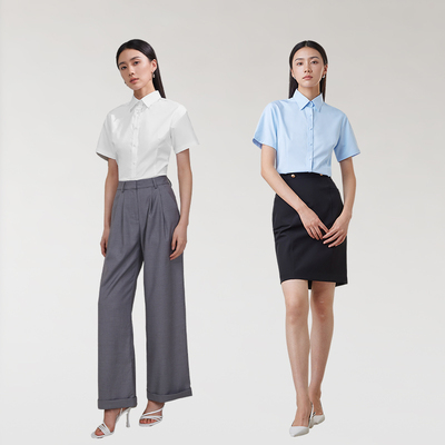HLA/海澜之家自在唤我lady商务通勤女士正装短袖白衬衫夏新款衬衣