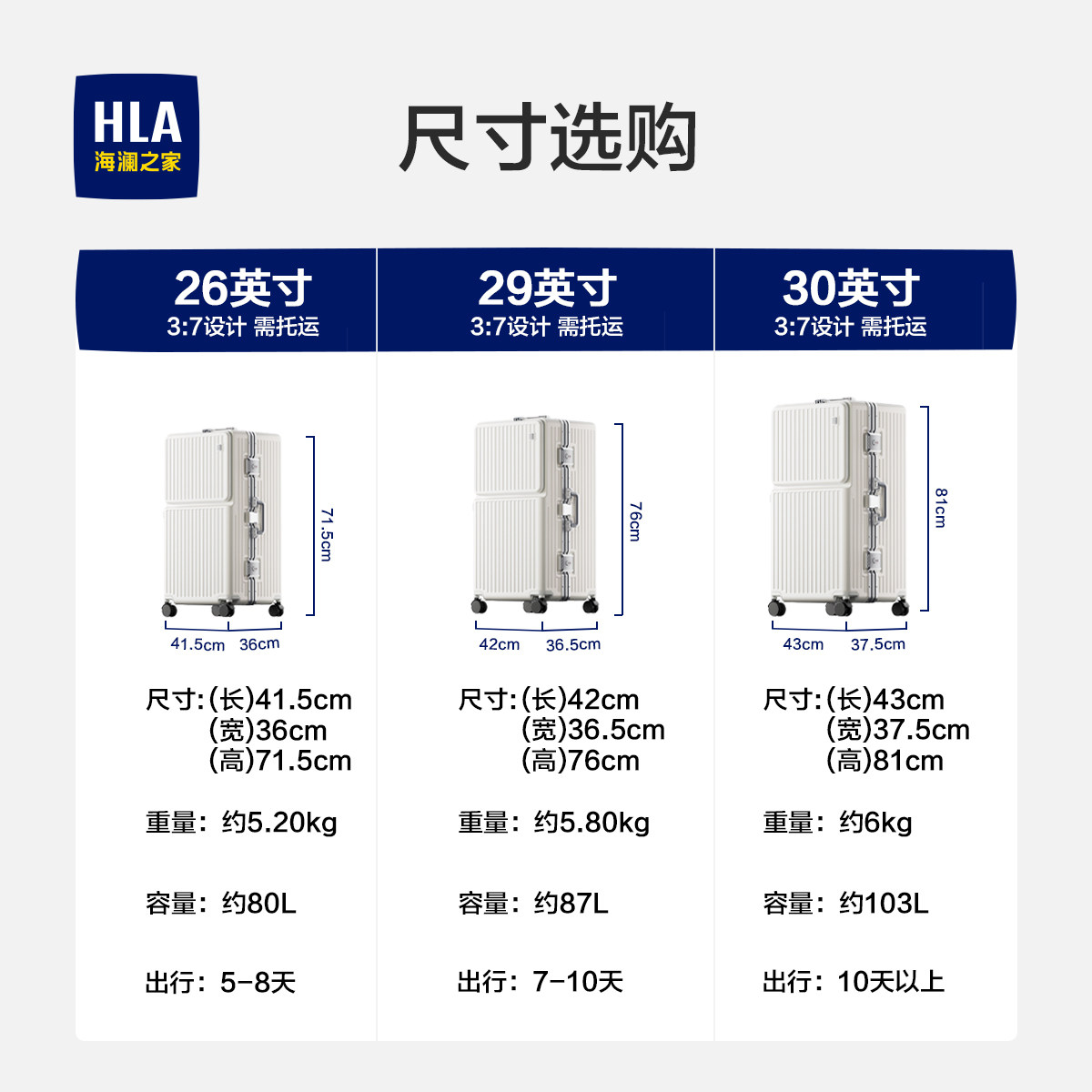 HLA/海澜之家行李箱拉杆箱学生26大容量防刮耐用旅行箱万向轮皮箱,淘宝优惠券,粉丝福利购,淘宝优惠卷