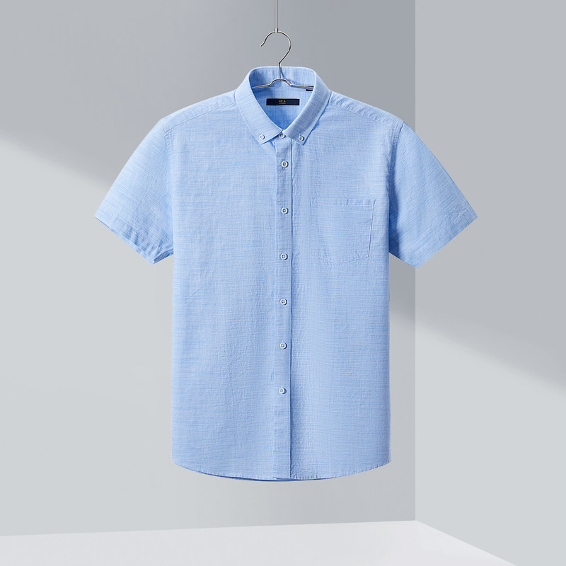 hla /海澜之家夏季棉麻短袖休闲男 海澜之家衬衫
