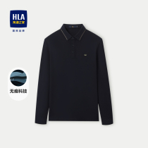 HLA Heilan House No Mark Tech Long Sleeve POLO Shirt 2023 Fall new high weekly wave printed bottom jersey man