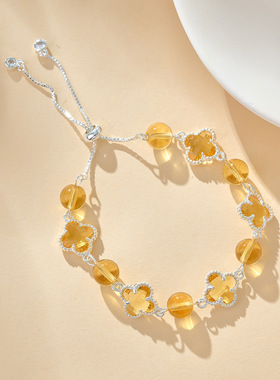 普陀山四叶草水晶手链女新中式马粉粉黛佳人黄水晶手串寺庙文创