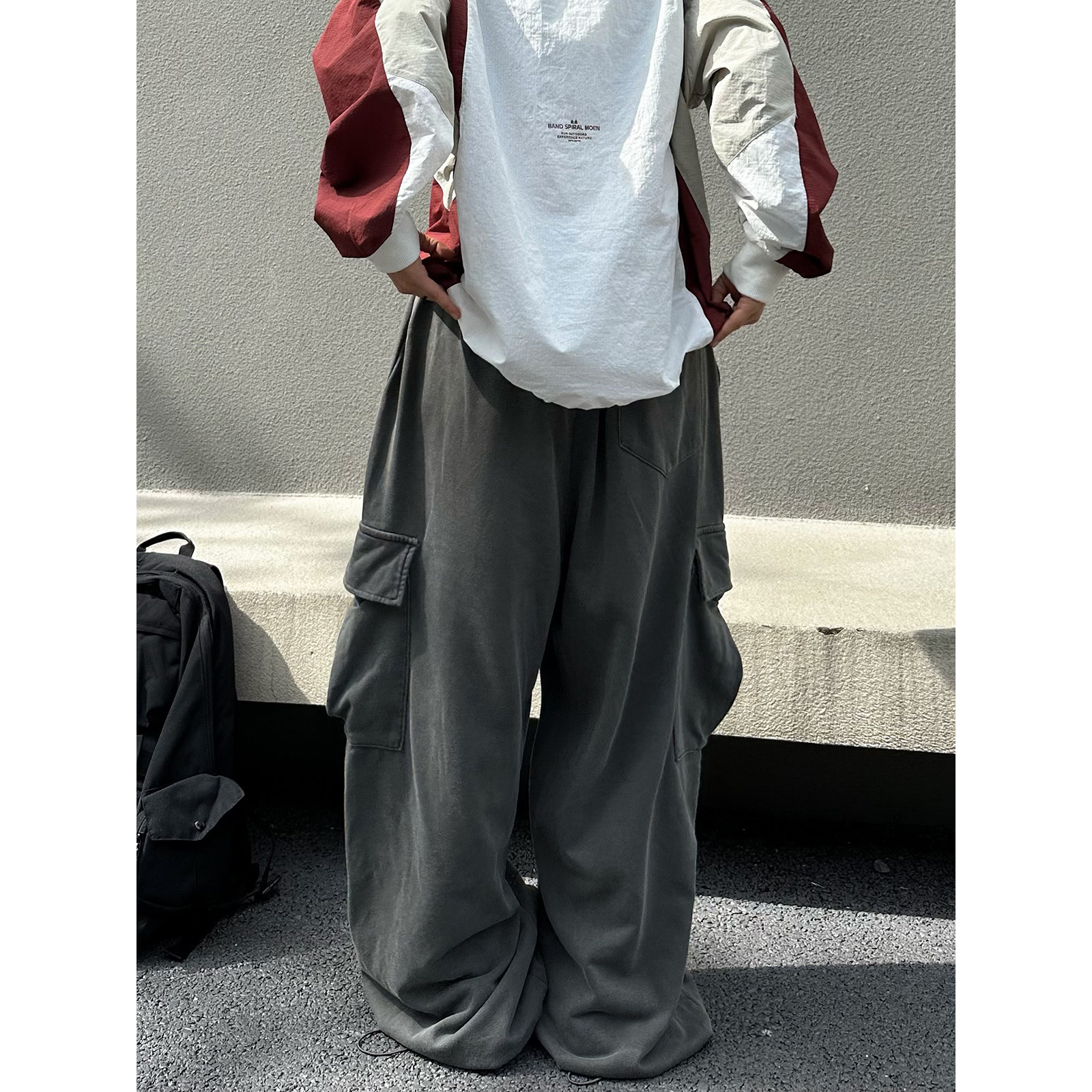 XBRO韩国廓形加肥多口袋慵懒垂感水洗褶皱感可束脚卫裤休闲工装裤,淘宝优惠券,粉丝福利购,淘宝优惠卷