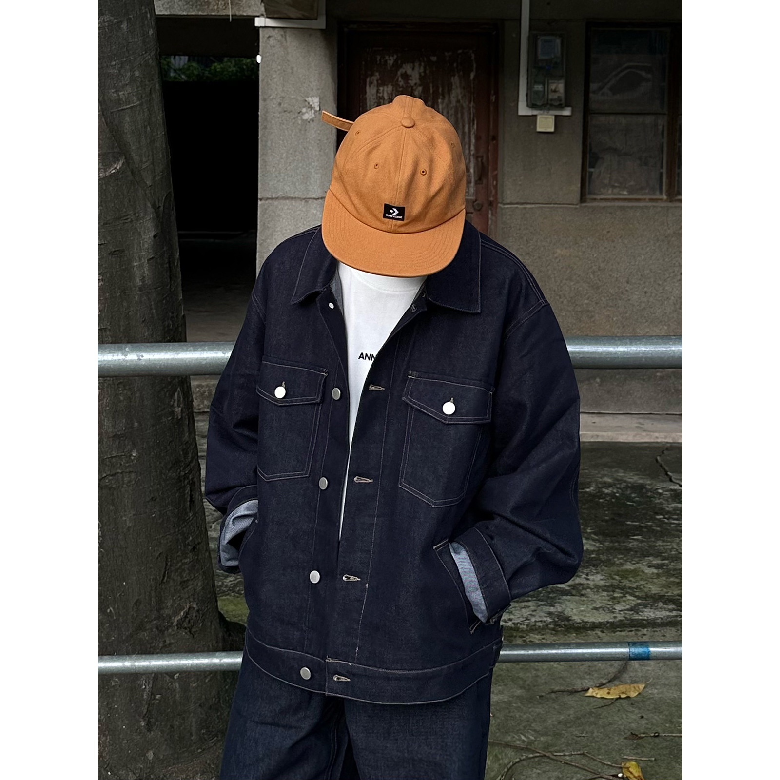 XBRO韩式复古男女春秋原牛靛蓝水洗牛仔外套宽松高级翻领工装夹克 - 图0