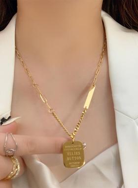 镀真金 钛钢轻奢高级感项链女方牌字母吊坠ins冷淡风气质西装配饰