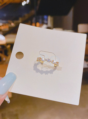 铜镶锆石日式镂空轻奢镀14K金小清新开口可调节戒指闺蜜生日礼物