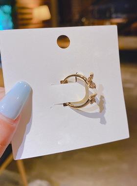 铜镶锆石真金电镀镶钻蝴蝶开口戒指2021新品轻奢ins冷淡风食指环