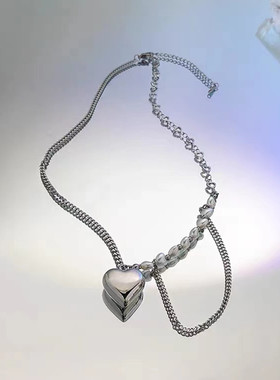 日韩不锈钢爱心英文吊牌项链女毛衣链个性夸张朋克个性项链