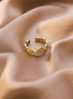 铜镶锆石真金电镀戒指女ins潮冷淡风小众网红轻奢开口食指戒指环