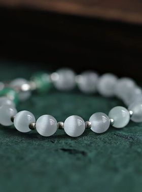 国潮新中式福牌串珠手链女夏ins小众设计猫眼石闺蜜珠子手串手饰