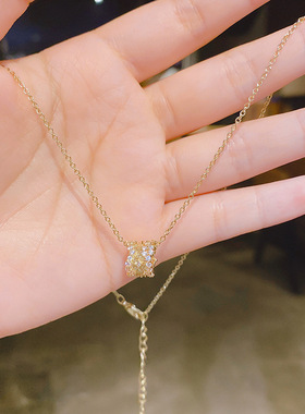【真金电镀】法式轻奢锆石转运吊坠项链ins冷淡风保色简约锁骨链