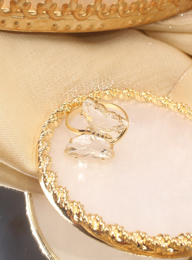 真金电镀铜镶水晶蝴蝶开口戒指女ins潮时尚网红个性清新韩版指环