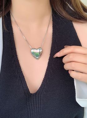 韩国大爱心ins冷淡风吊坠项链