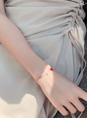 小众真金电镀红色少女风爱心手链