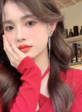 韩国潮酷玫瑰花925银针流苏耳钉女高级感长款显瘦耳环ins新潮耳饰