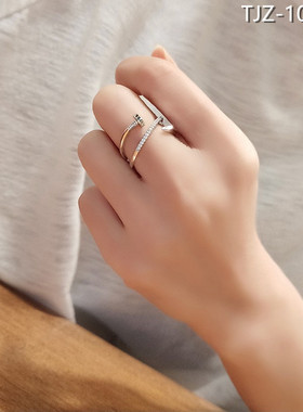 真金电镀钉子大气手饰品开口戒指