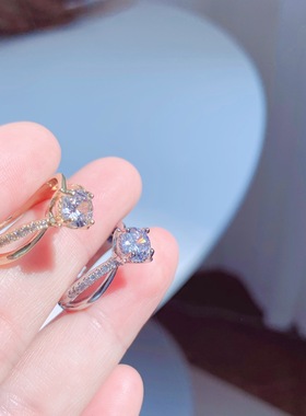 14k真金镶钻戒指森系日韩开口