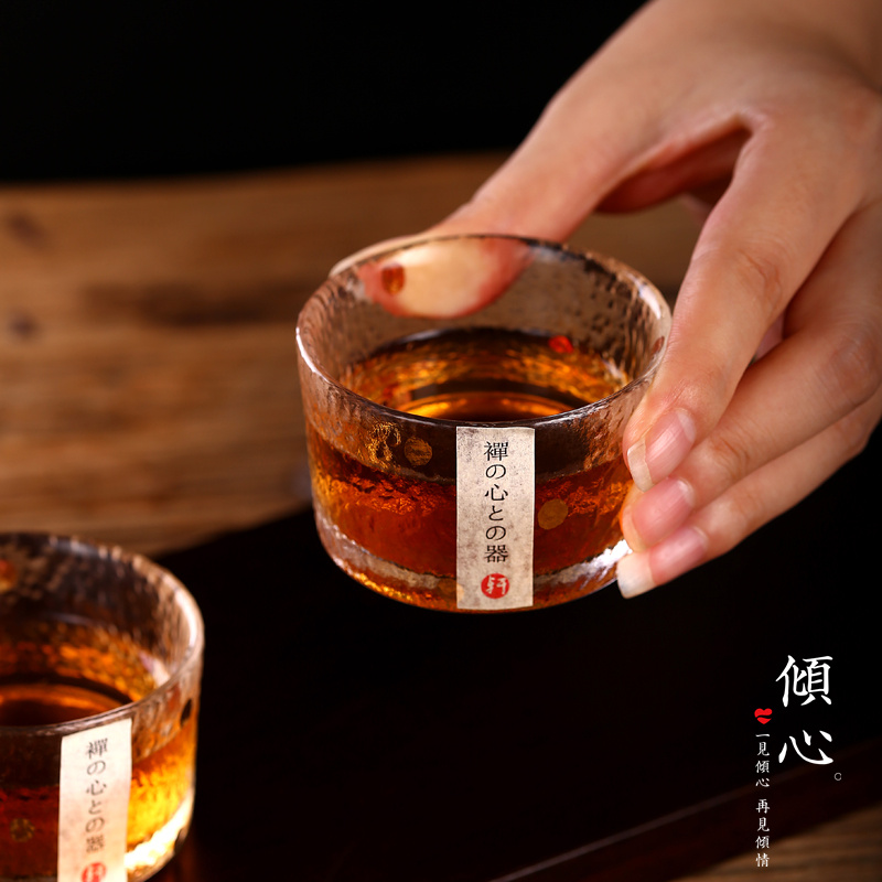 日式描金玻璃小茶杯耐热迷你锤纹主人杯品茗单杯茶盏功夫茶具茶碗