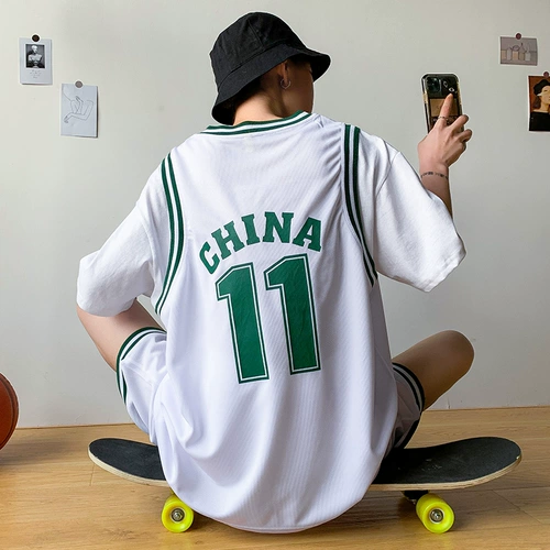 Летний трендовый универсальный спортивный костюм, баскетбольная футбольная форма, футболка с коротким рукавом, комплект, в корейском стиле, свободный крой