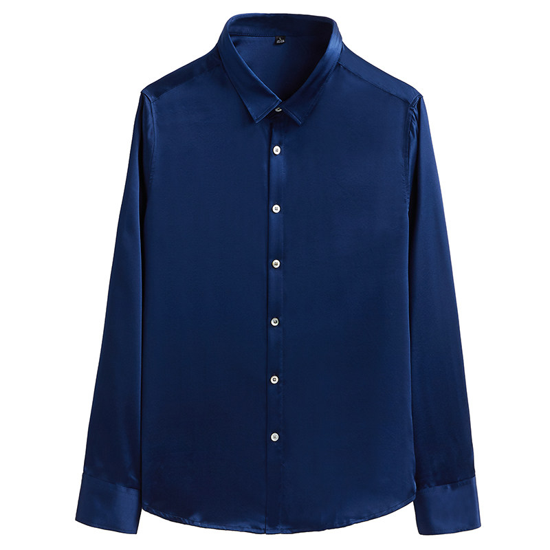 男长袖春秋弹力丝绸缎面商务衬衫 捕狼人服饰衬衫