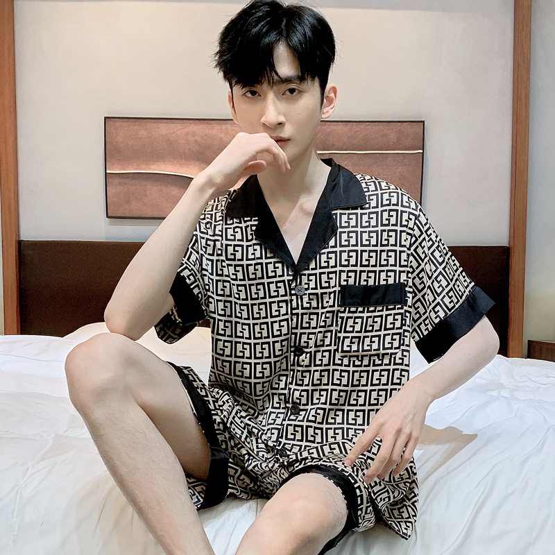 睡衣男夏季2025新款冰丝薄款男款夏款短袖丝绸家居服男士夏天套装