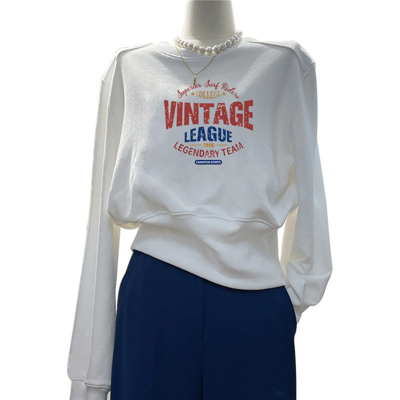 欧货女装2025春秋新款圆领短款卫衣宽松显瘦正肩小个子设计感上衣,淘宝优惠券,粉丝福利购,淘宝优惠卷