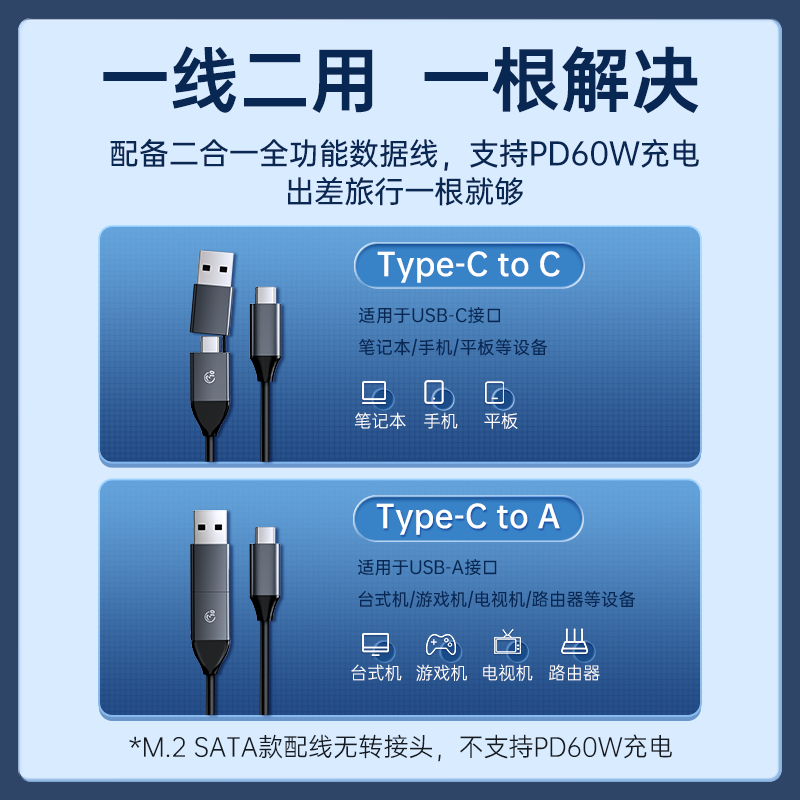 orico m2固态硬盘盒双协议nvme sata双盘位m.2转移动外接读取器 - 图2