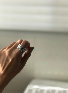 仿旧质感 复古银电镀 串珠松紧复古银戒指