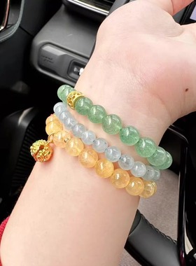 天然水晶招财多宝黄水晶手链礼物