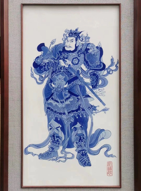 景德镇手工手绘仿古中式挂画瓷画板画门神瓷板青花瓷尉迟恭秦叔宝