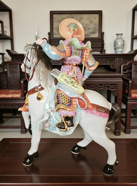 景德镇人物瓷雕塑陶瓷器摆件花木兰骑马木兰从军像中国风装饰36cm