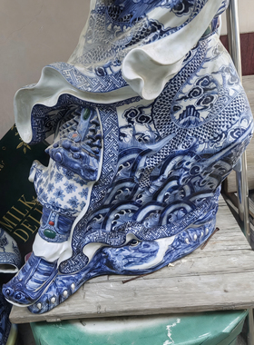 精工横刀关公关羽关二爷景德镇手工陶瓷器青花瓷雕塑摆件功夫1米2