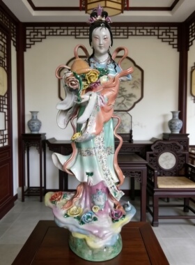 景德镇粉彩仙女雕塑陶瓷器七仙女复古人物摆件家居供奉收藏品70cm