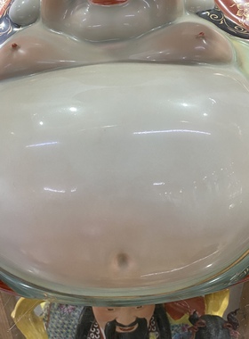 景德镇矾红描金陶瓷弥勒佛摆件圆形哈哈佛客厅桌面笑佛装饰工艺品