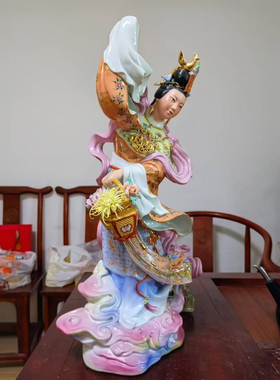 景德镇雕塑陶瓷人物装饰工艺品摆件天女仙女散花牡丹仙子神像55cm