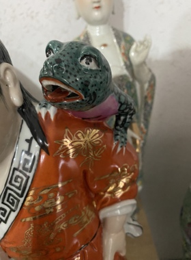 景德镇陶瓷刘海戏金蝉乐趣陶瓷艺术摆件粉彩装饰艺术摆件高度40cm