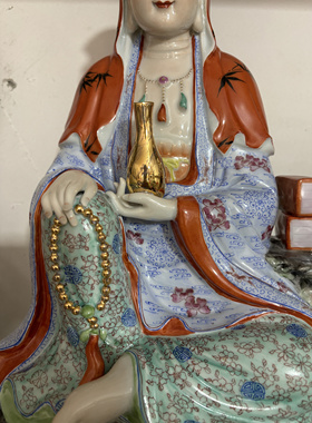 净瓶观音佛像摆件雕塑陶瓷自在经书观音菩萨神像居家禅意工艺品50