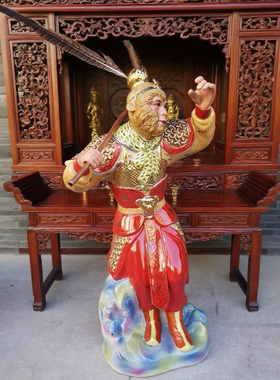 孙悟空大圣斗战佛景德镇雕塑陶瓷摆件手工绘画描金客厅工艺品62cm