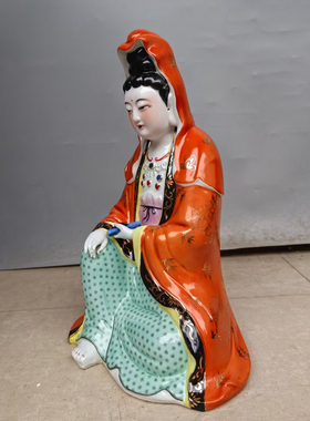 景德镇雕塑陶瓷自在观音佛像家用神像供奉摆件经书观世音菩萨40cm