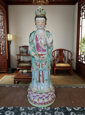 西方三圣陶瓷雕塑佛像站像莲花阿弥陀佛观世音大势至菩萨瓷像60cm