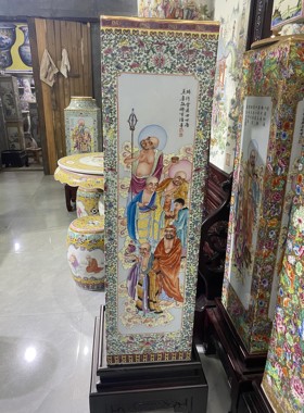 十八罗汉景德镇手工陶瓷器粉彩摆件四方镶器高度108厘米宽30厘米